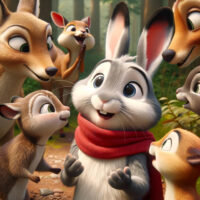 Célestin entouré par les animaux de la forêt qui expriment leur gratitude, un moment d’union dans "Célestin à la découverte de l'empathie".