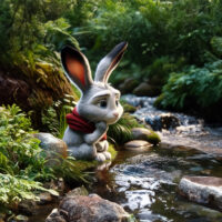Célestin réfléchissant au bord d'une rivière tranquille dans la forêt, image du livre "Célestin à la découverte de l'empathie".