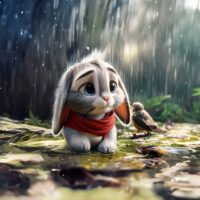 Célestin le lapin partageant un moment avec un oiseau, illustrant l'empathie dans "Célestin à la découverte de l'empathie".