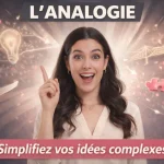 Femme enseignant la technique d'éloquence de l'analogie métaphorique pour simplifier les idées complexes en présentation.