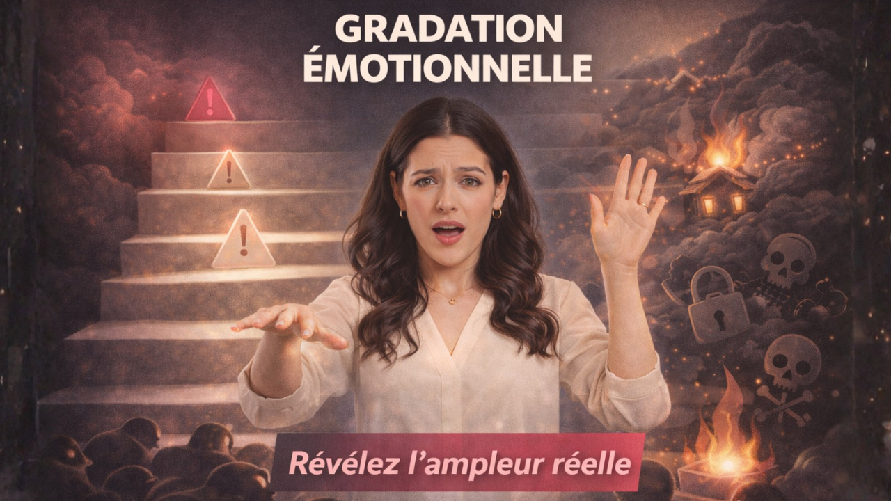 Femme enseignant la technique d'éloquence de gradation émotionnelle pour révéler l'ampleur des enjeux par progression logique.