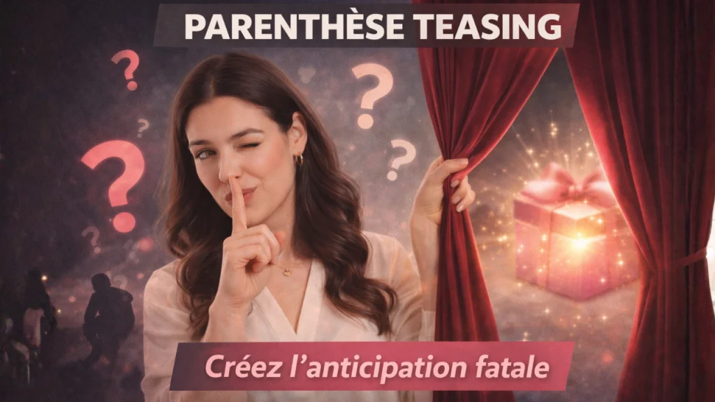 Femme enseignant la technique d'éloquence de parenthèse teasing pour créer anticipation et maintenir l'attention de l'auditoire.